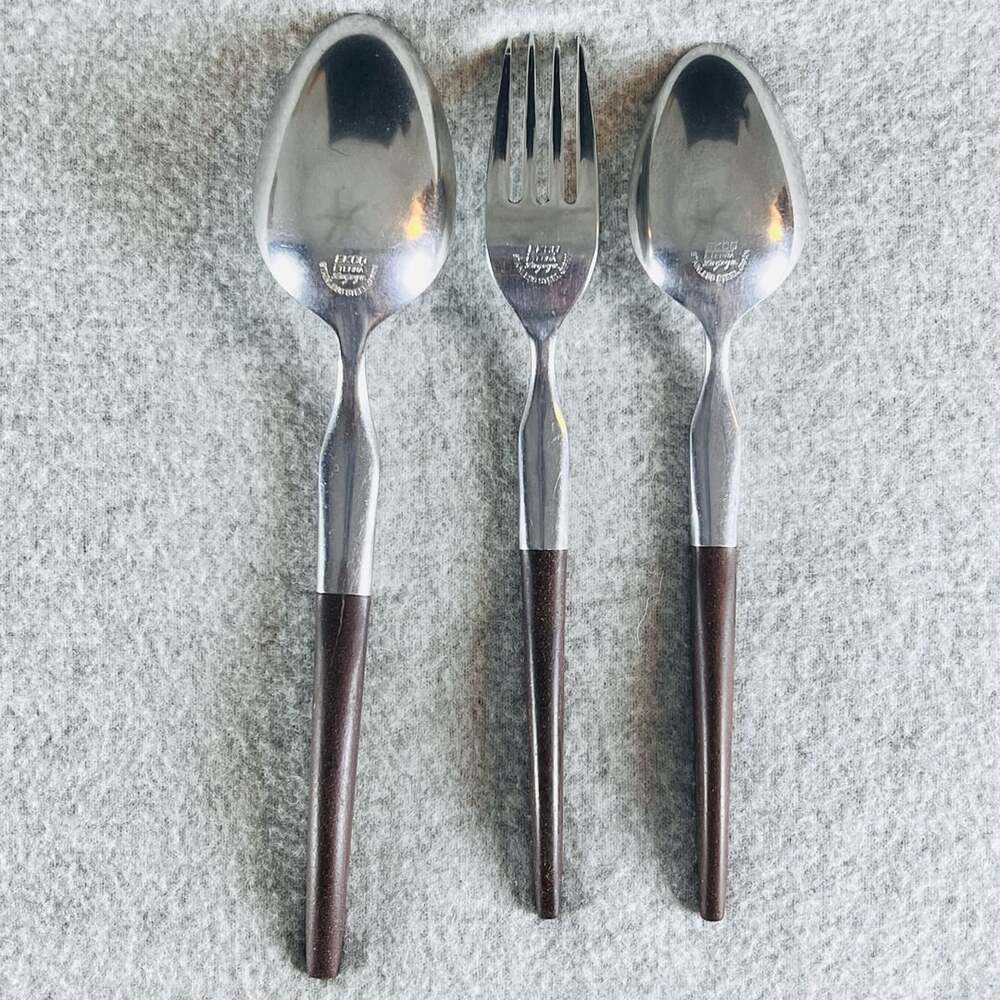 Ekco Eterna La Joya Flatware 3-Piece Lot Stainless Steel Wood Handle